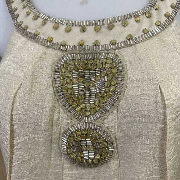 laundry Scoop Neck Crepe Shift Dress Mini Embellished Neckine light gold‎ sz 8 - Picture 7 of 11